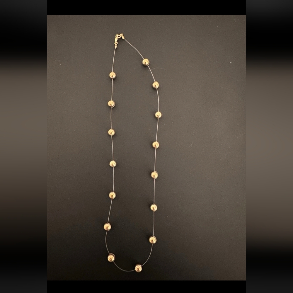 14k Yellow gold Ball invisible illusion floating station Pendant necklace qvc